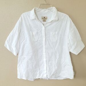 Woolrich Womens White Floral Embroidered Button Down Shirt - Size XL